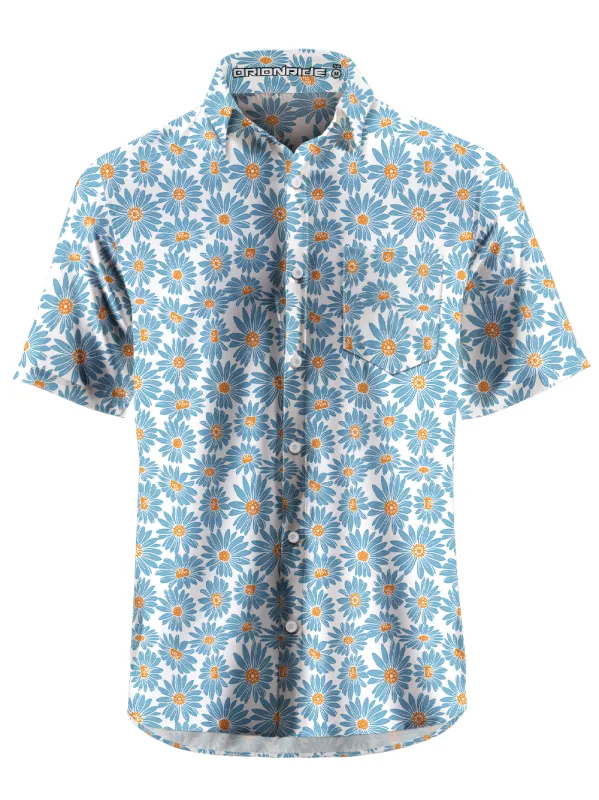 Orionride Blue Daisy Zipper Pockets Ultra Lightweight Short Sleeves Gravel Shirt made by Orionride