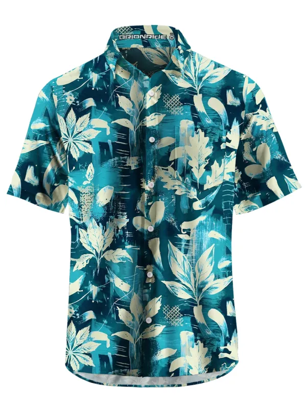 Orionride Leaf Graffiti Zipper Pockets Ultra Lightweight Short Sleeves Gravel Shirt made by Orionride