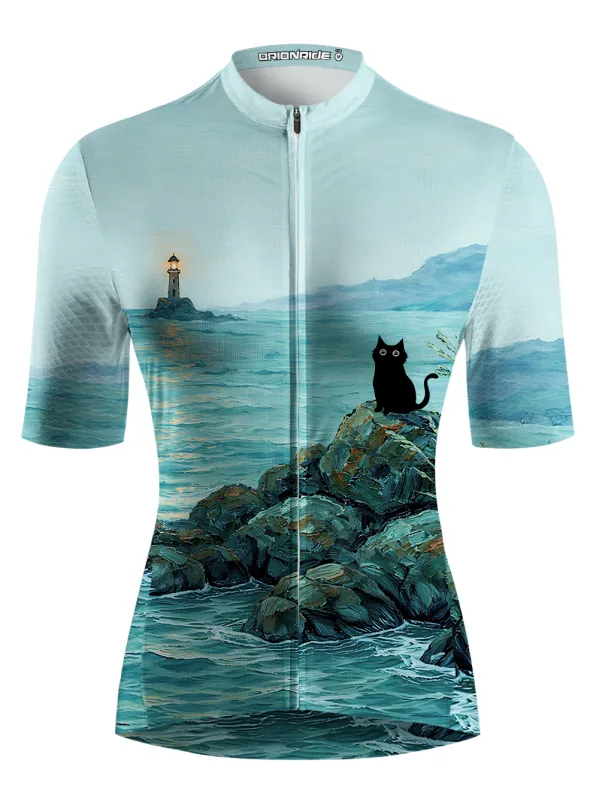 Orionride Curious Black Cat Short Sleeves Women's Jersey made by Orionride
