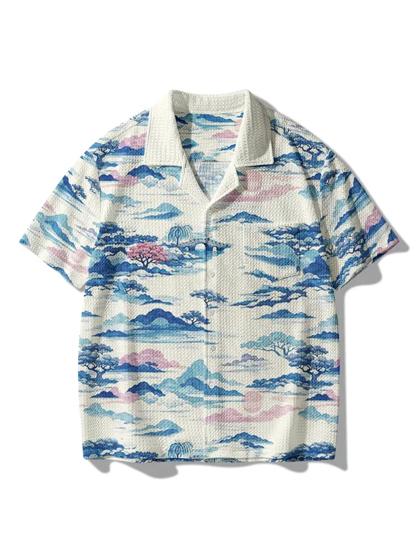 Orionride Landscape Painting Men's Camp Collar Knitted Shirt made by Orionride