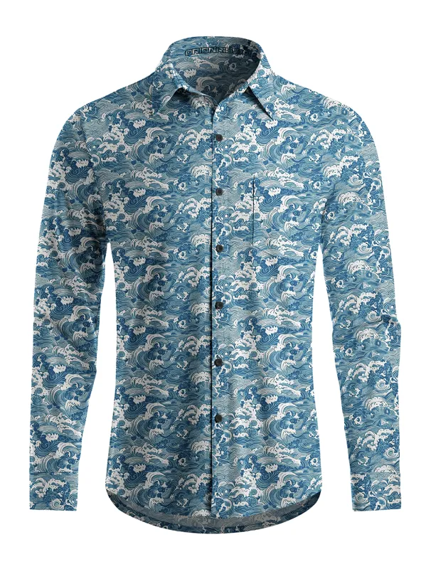 Orionride Sea Waves Men's Stretchy Breathable Long Sleeve Gravel Shirt made by Orionride