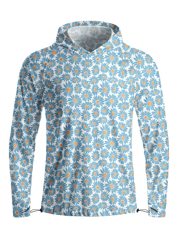 Orionride Blue Daisy Long Sleeve Cycling Hoodie Shirt made by Orionride