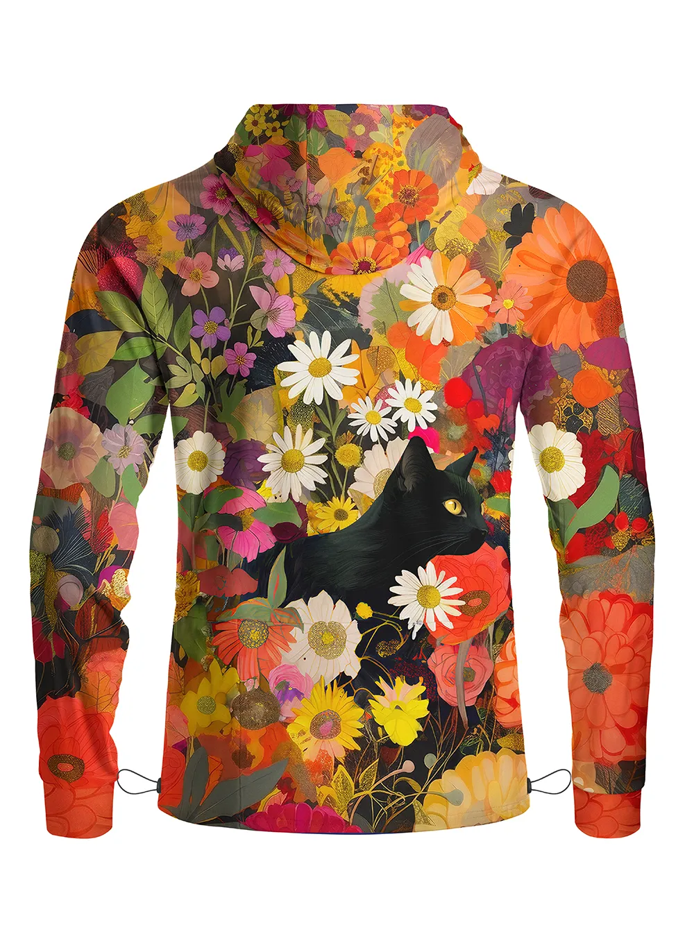 Orionride Cat In The Flower Bushes Long Sleeve Cycling Hoodie Shirt sold by Orionride product image thumbnail 3