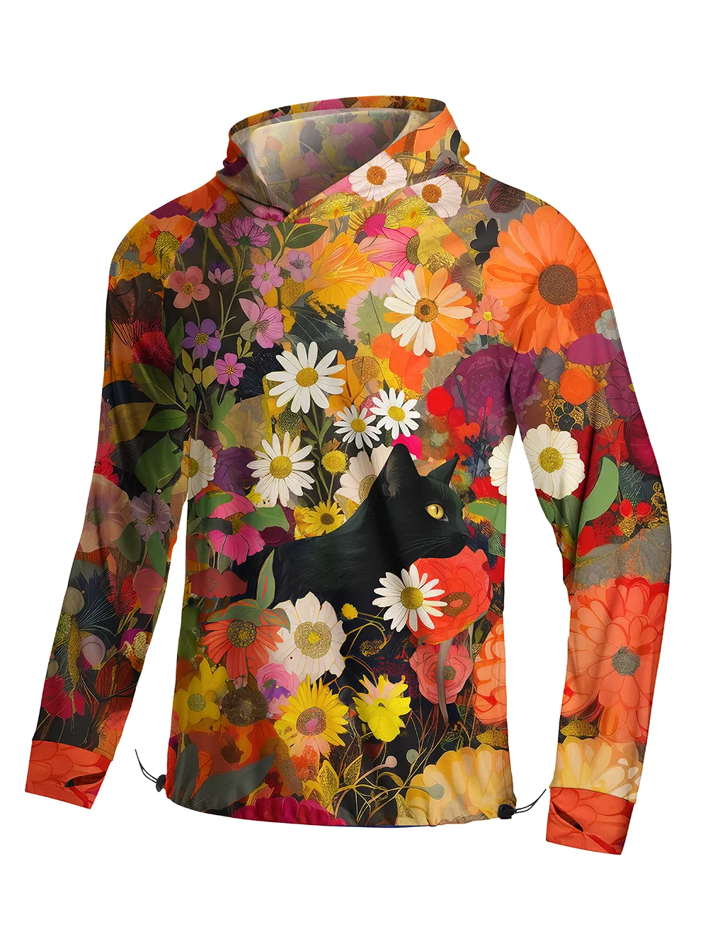 Orionride Cat In The Flower Bushes Long Sleeve Cycling Hoodie Shirt sold by Orionride product image thumbnail 2