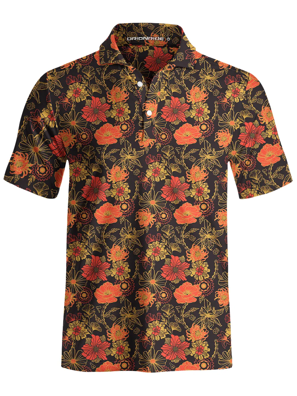 Orionride Vibrant Gear-Shaped Flowers Men's Polo Shirt sold by Orionride