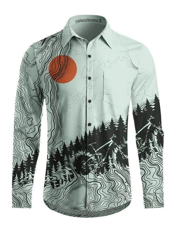 Orionride Sunrise Contour Lines Men's Stretchy Breathable Long Sleeve Gravel Shirt made by Orionride