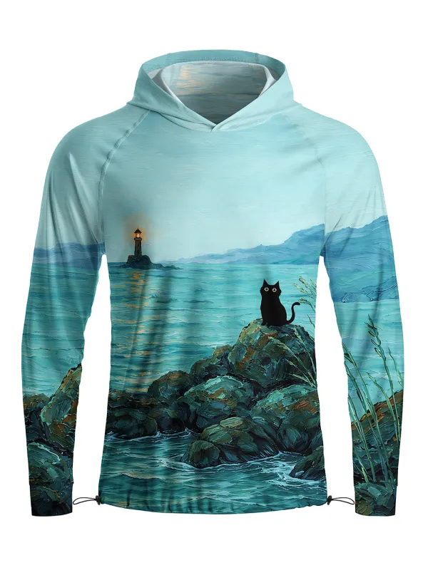 Orionride Curious Black Cat Long Sleeve Cycling Hoodie Shirt made by Orionride