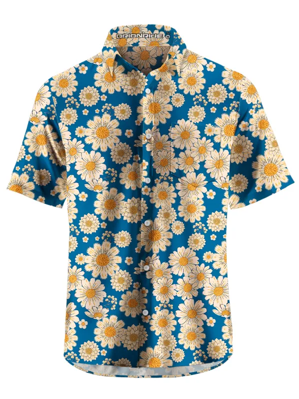 Orionride Blue Daisy Field Zipper Pockets Ultra Lightweight Short Sleeves Gravel Shirt made by Orionride