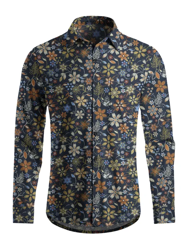 Orionride Embroidered Flower Men's Stretchy Breathable Long Sleeve Gravel Shirt made by Orionride