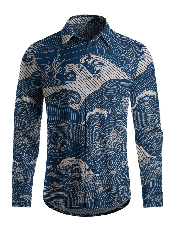 Orionride Wave Code Men's Stretchy Breathable Long Sleeve Gravel Shirt made by Orionride