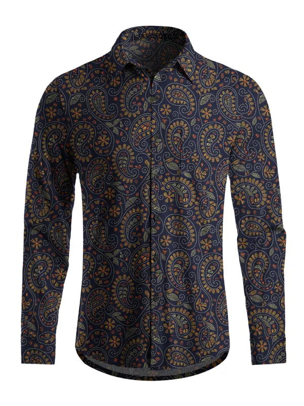 Orionride Paisley Night Men's Stretchy Breathable Long Sleeve Gravel Shirt made by Orionride