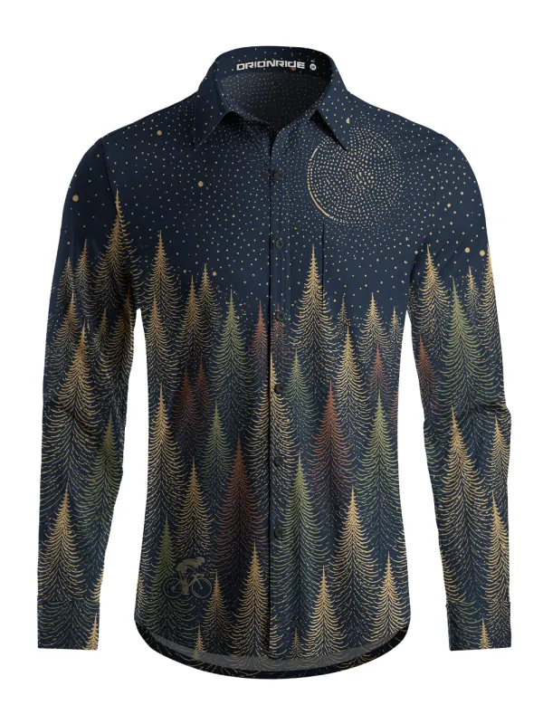 Orionride Gold Night Forest Men's Stretchy Breathable Long Sleeve Gravel Shirt made by Orionride