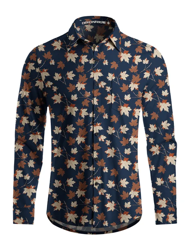 Orionride Autumn Maple Men's Stretchy Breathable Long Sleeve Gravel Shirt made by Orionride