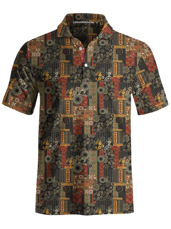 Orionride Retro Gear Flower Men's Polo Shirt made by Orionride