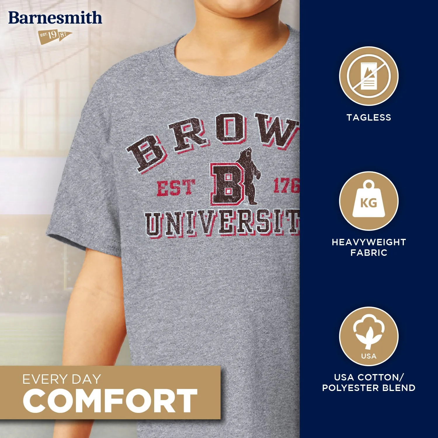 Brown University Short-Sleeve Youth T-Shirt (Grey) sold by Ivy Sport product image thumbnail 3