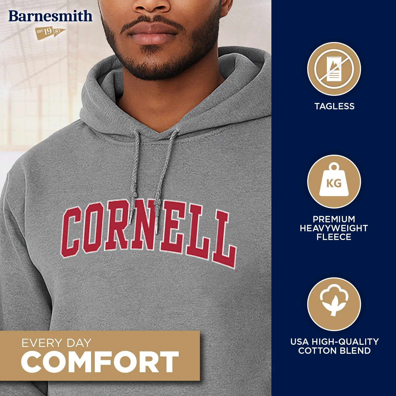 Cornell Essential Hooded Sweatshirt (Heather Grey) sold by Ivy Sport product image thumbnail 3