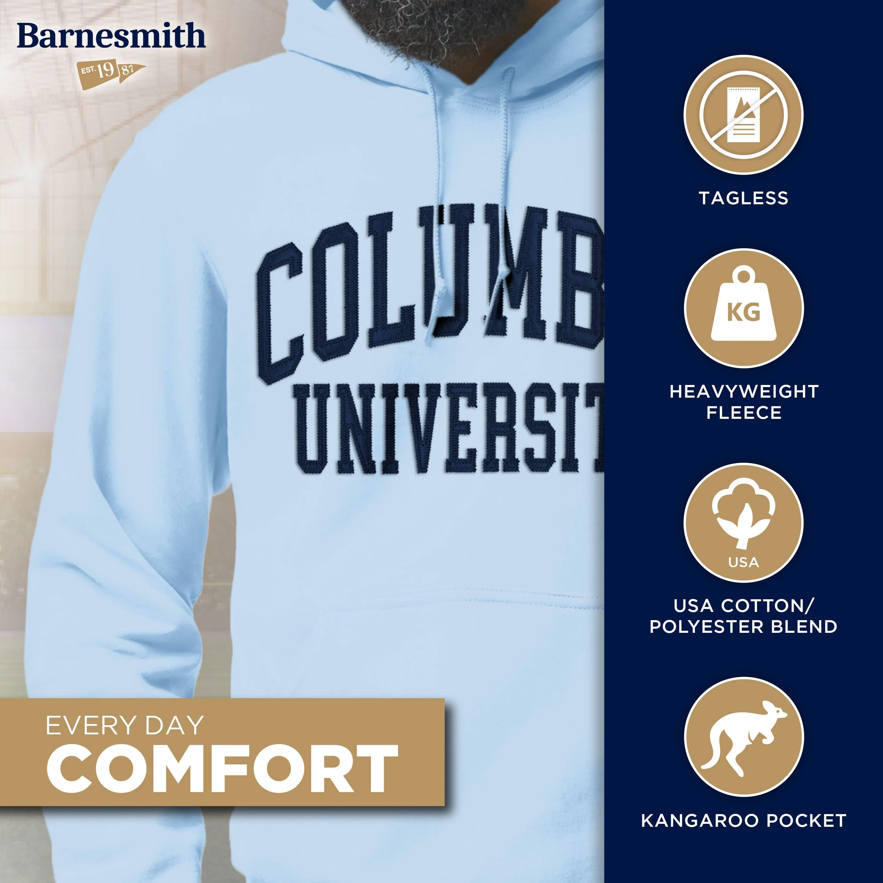 Columbia University Veritas Hooded Sweatshirt (Light Blue) sold by Ivy Sport product image thumbnail 3