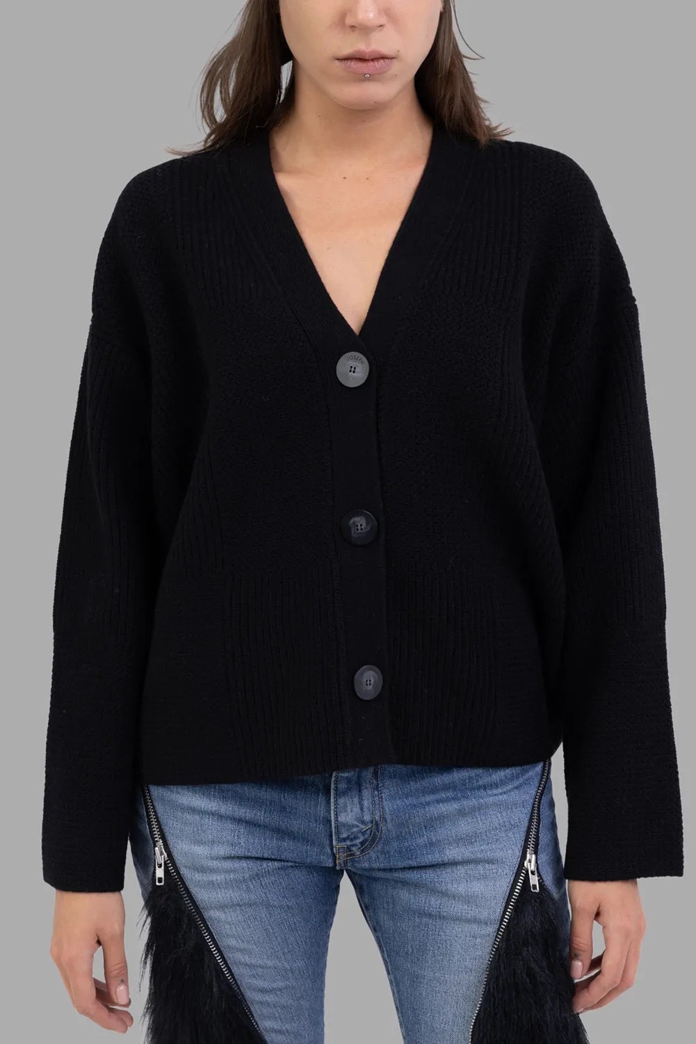 Soft Merino Wool V-Neck Cardigan in Black sold by Plus Zero Concept Store
