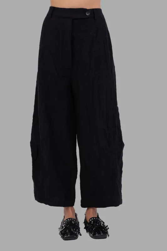 Crinkled Wide-Leg Trousers in Black sold by Plus Zero Concept Store