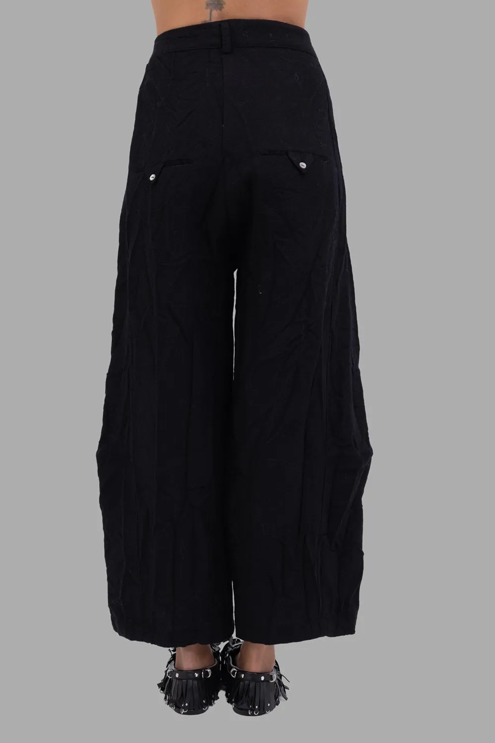 Crinkled Wide-Leg Trousers in Black sold by Plus Zero Concept Store product image thumbnail 3