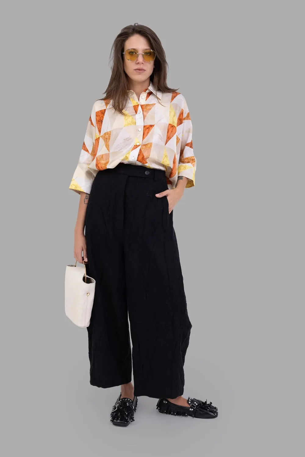Crinkled Wide-Leg Trousers in Black sold by Plus Zero Concept Store product image thumbnail 2