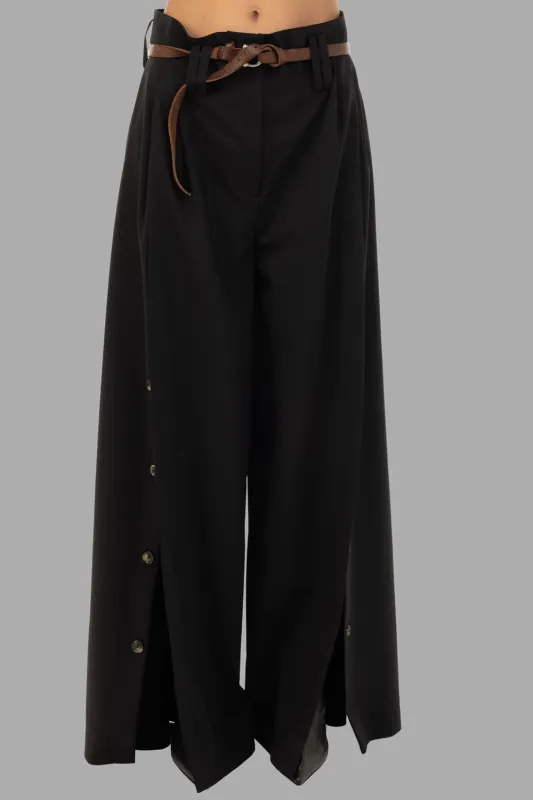 Full-Split Wide-Leg Wool Pants in Black sold by Plus Zero Concept Store