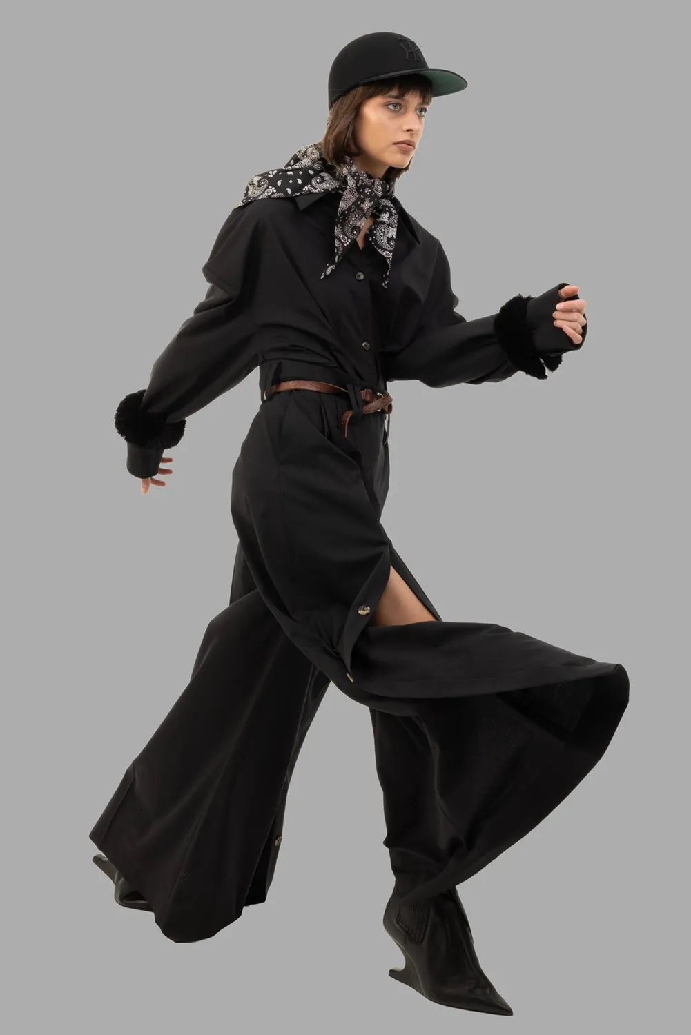 Full-Split Wide-Leg Wool Pants in Black sold by Plus Zero Concept Store product image thumbnail 2
