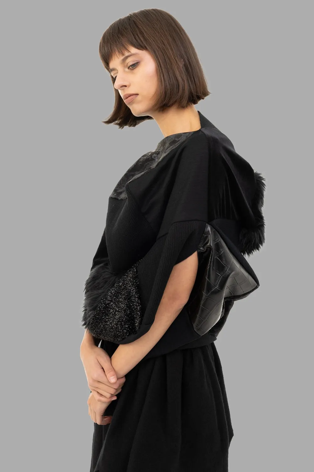 Multi-Fabrics Patchwork Top in Black sold by Plus Zero Concept Store product image thumbnail 4