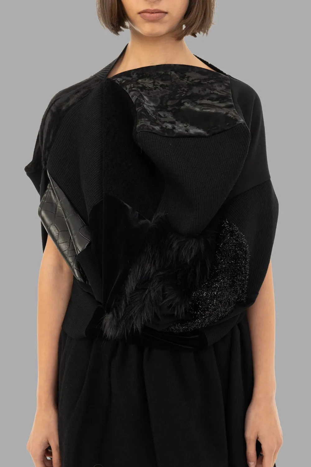 Multi-Fabrics Patchwork Top in Black sold by Plus Zero Concept Store