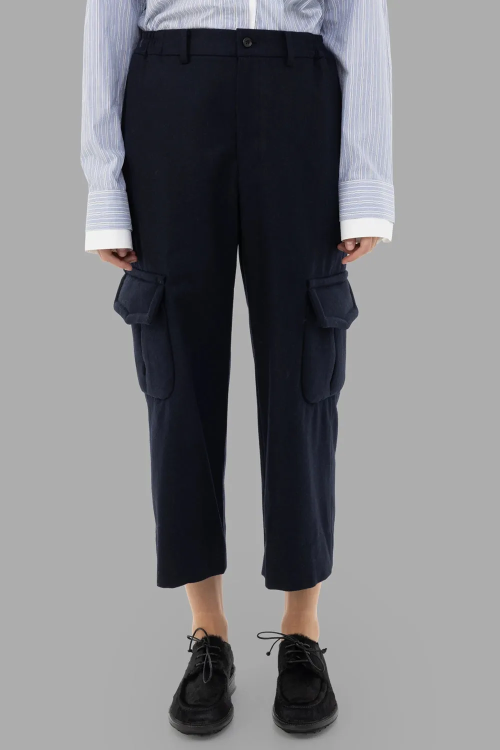 Wool–Nylon Cargo Trousers in Navy sold by Plus Zero Concept Store