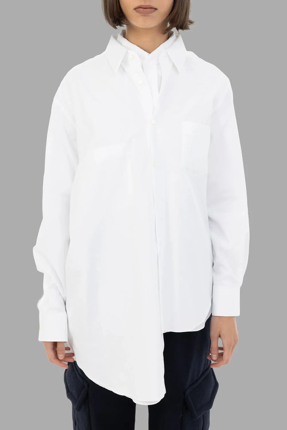 Double-Layer Cotton Buckle Shirt in White sold by Plus Zero Concept Store