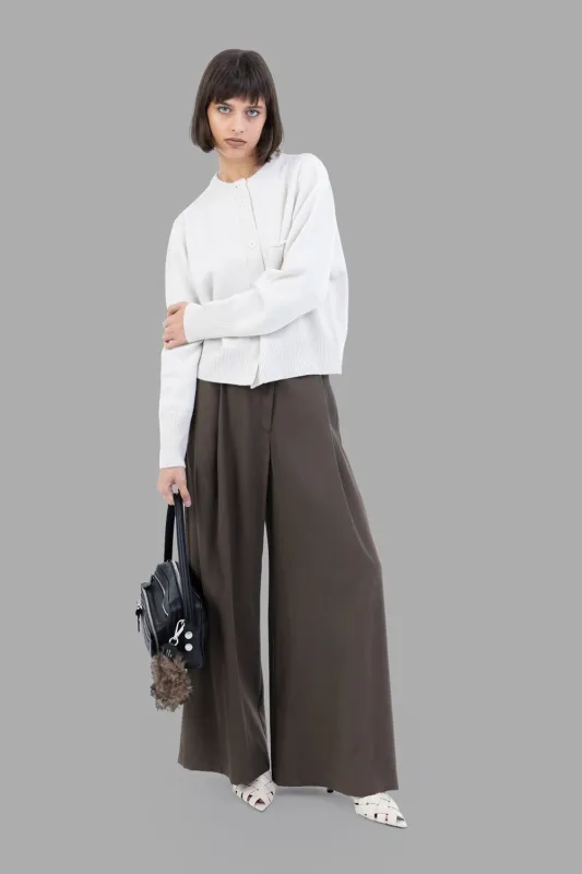 Wide-Leg Pleated Trousers in Mastice sold by Plus Zero Concept Store
