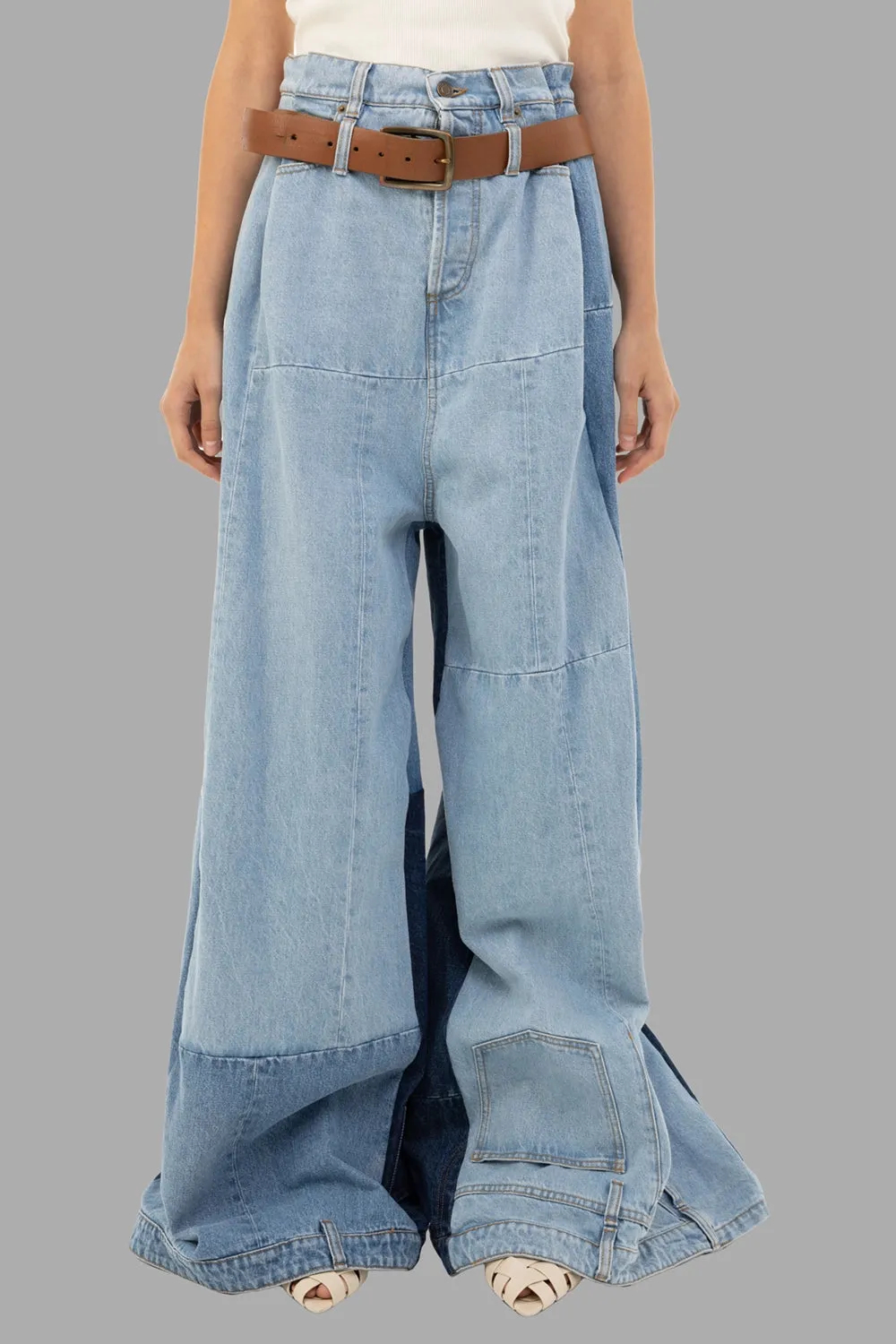 Wide-Leg Patchwork Jeans in Mid Blue sold by Plus Zero Concept Store