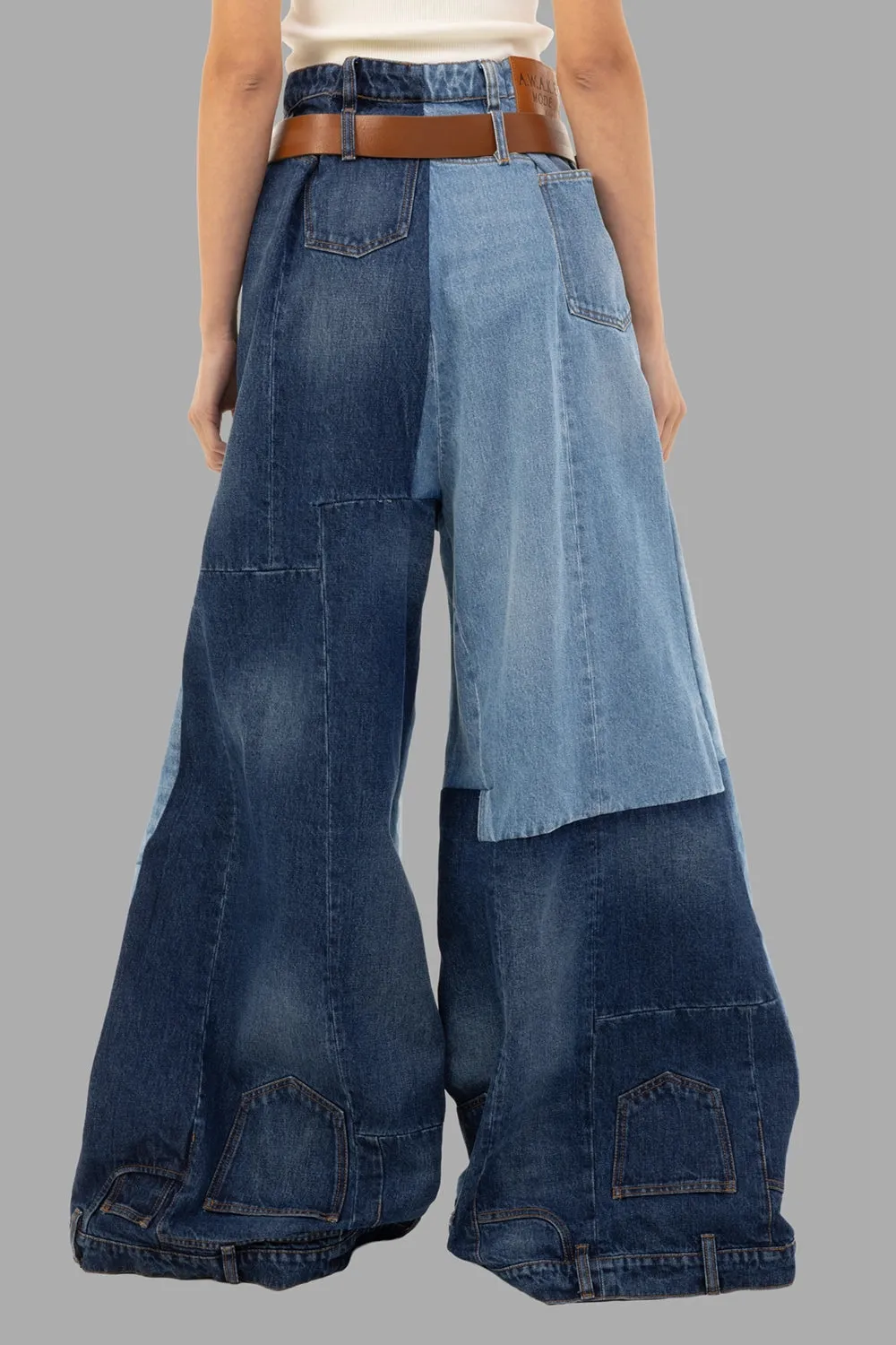 Wide-Leg Patchwork Jeans in Mid Blue sold by Plus Zero Concept Store product image thumbnail 3