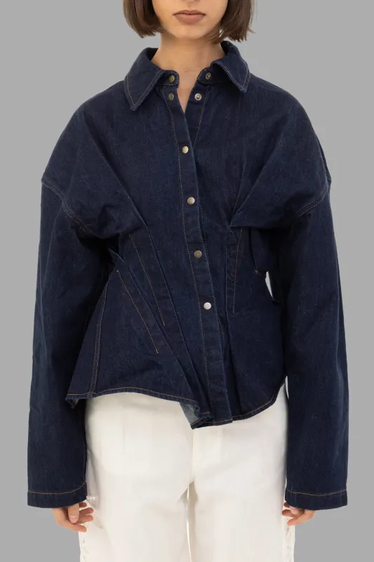 Rinse-Wash Denim Shirt in Indigo sold by Plus Zero Concept Store