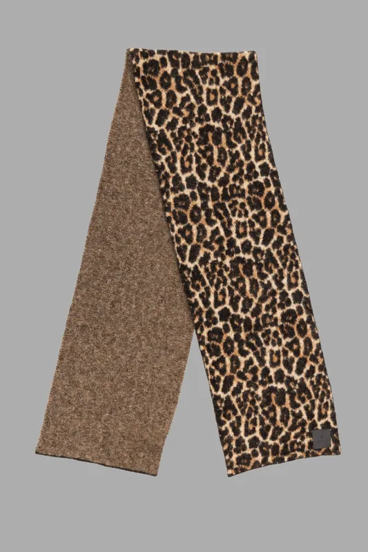 Leopard Jacquard Scarf in Black & Brown sold by Plus Zero Concept Store