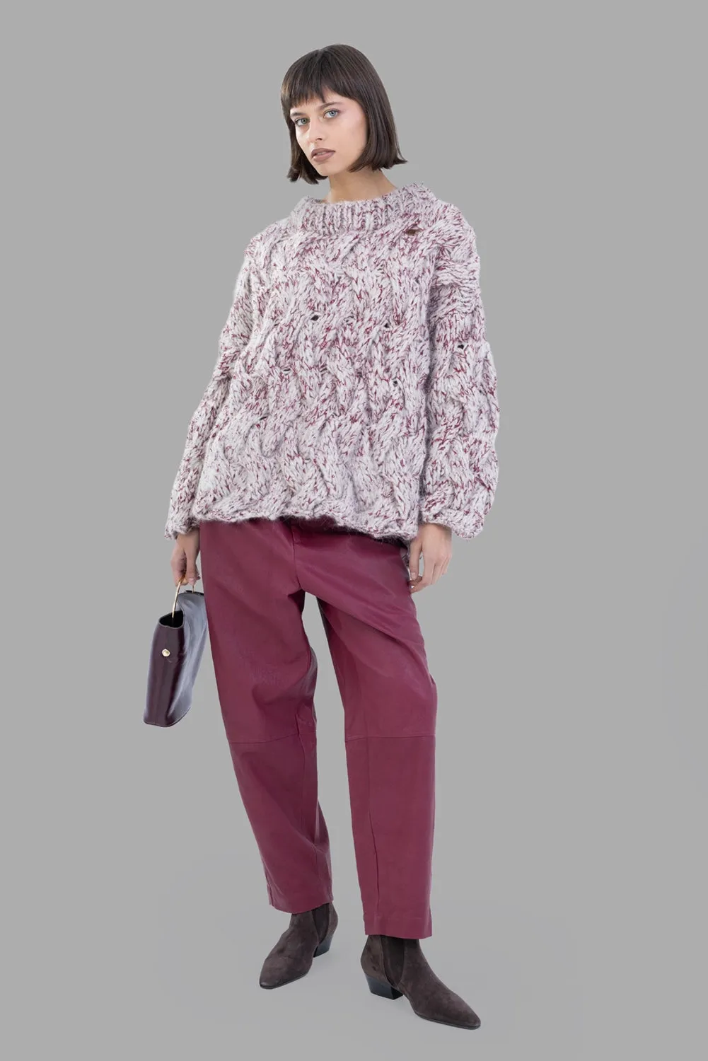 Chunky Cable-Knit Sweater in Stucco/Bordeaux sold by Plus Zero Concept Store product image thumbnail 3