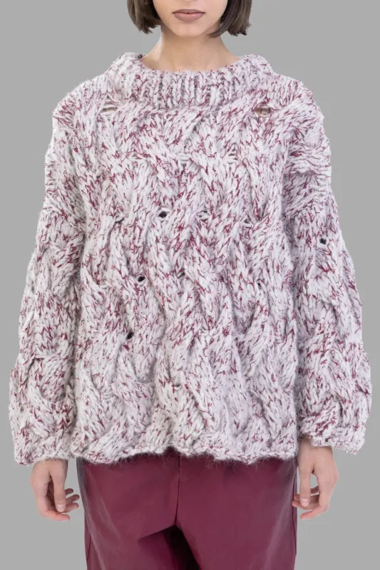 Chunky Cable-Knit Sweater in Stucco/Bordeaux sold by Plus Zero Concept Store