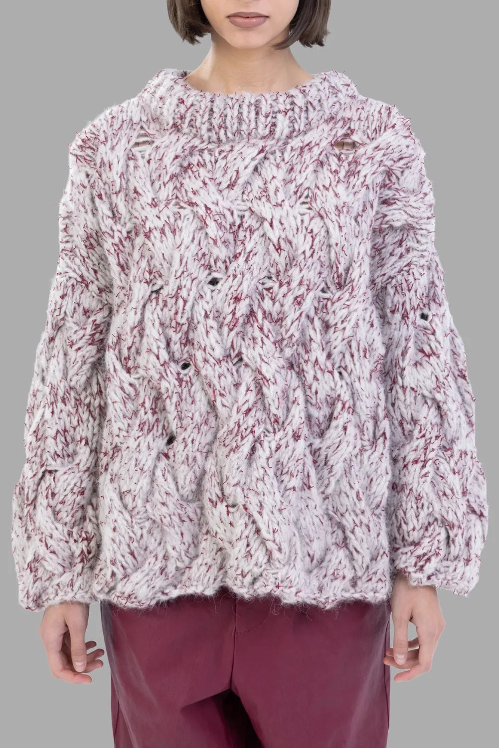 Chunky Cable-Knit Sweater in Stucco/Bordeaux sold by Plus Zero Concept Store