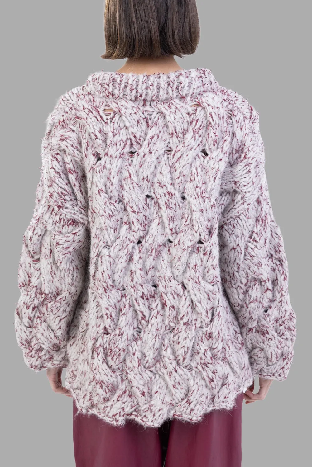 Chunky Cable-Knit Sweater in Stucco/Bordeaux sold by Plus Zero Concept Store product image thumbnail 2
