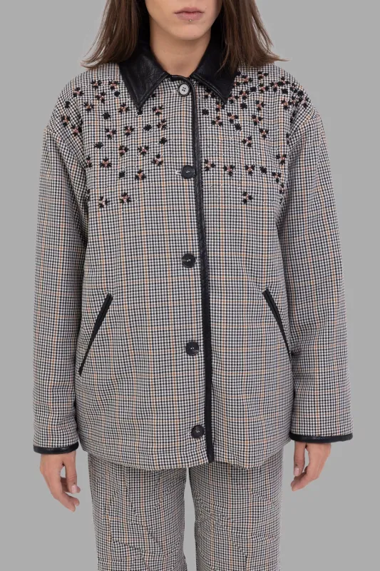 Micro-Check Embroidered Jacket in Ivory sold by Plus Zero Concept Store