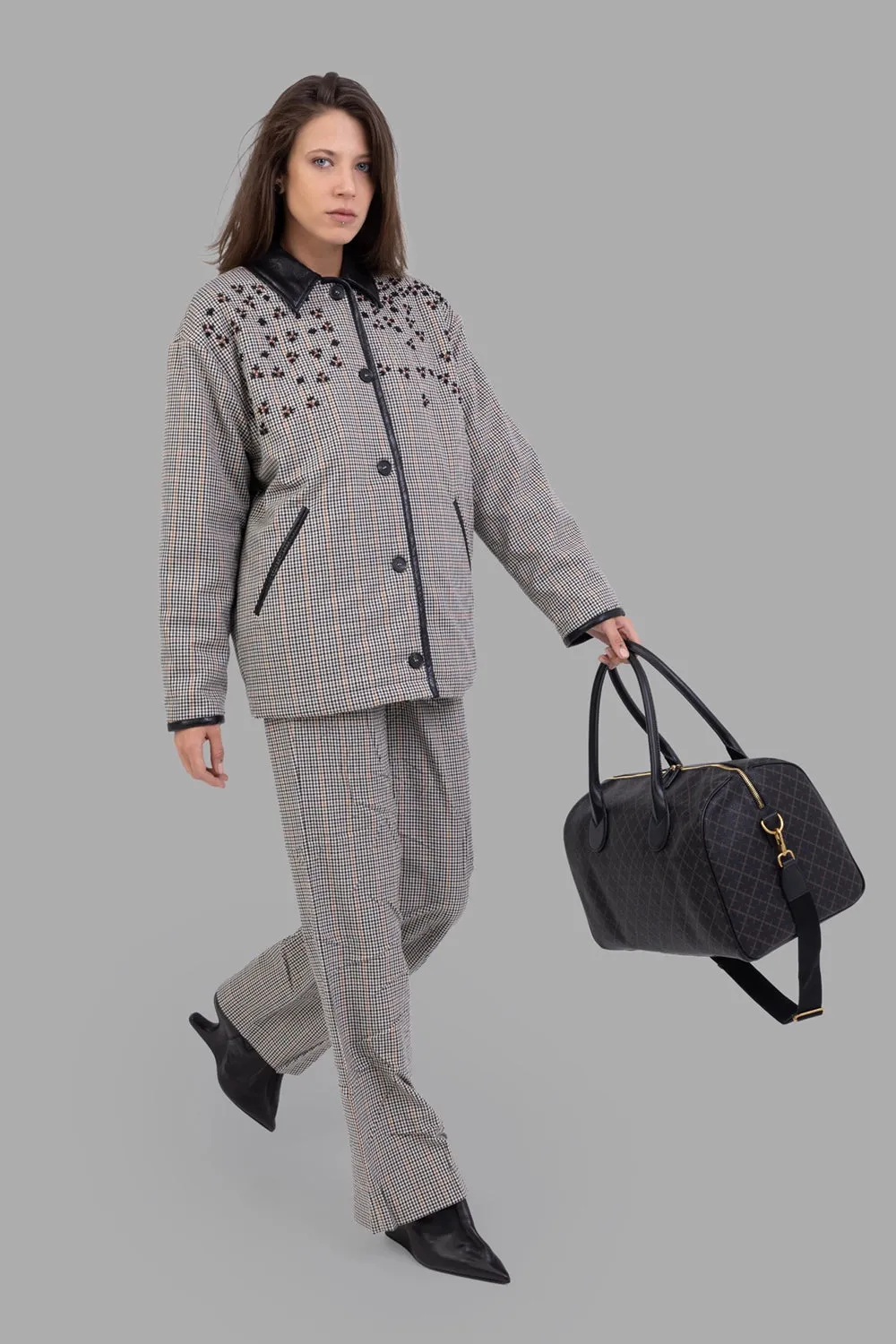 Micro-Check Embroidered Jacket in Ivory sold by Plus Zero Concept Store product image thumbnail 2