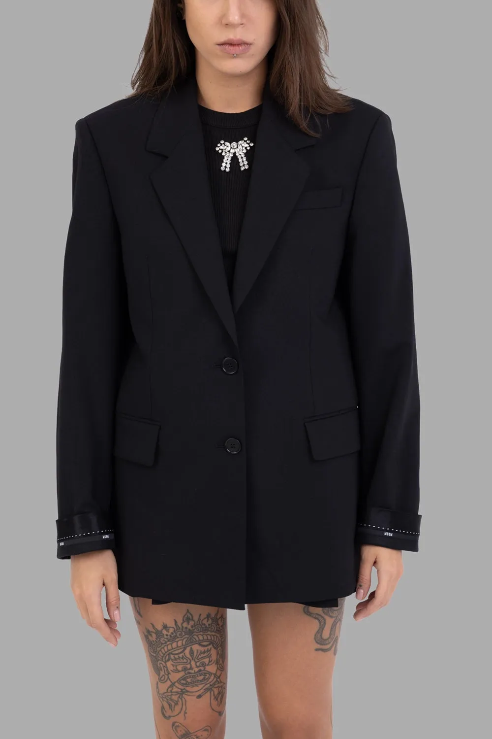 Virgin Wool Single-Breasted Blazer in Black sold by Plus Zero Concept Store