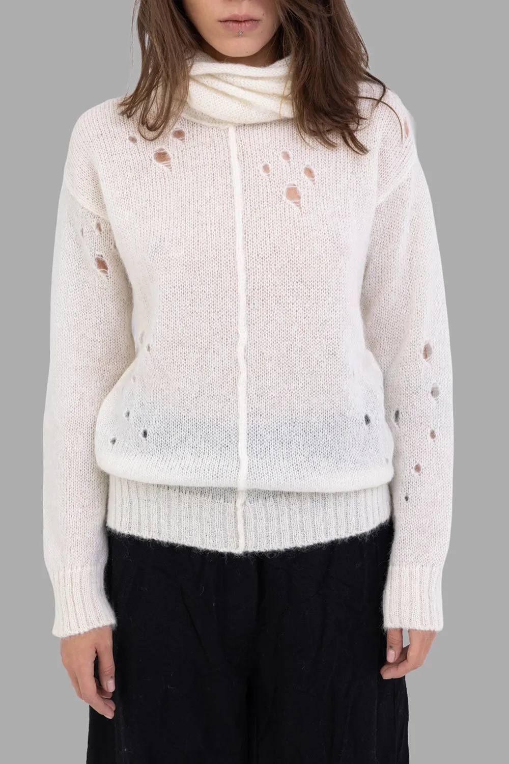 Distressed Crewneck Sweater in White sold by Plus Zero Concept Store