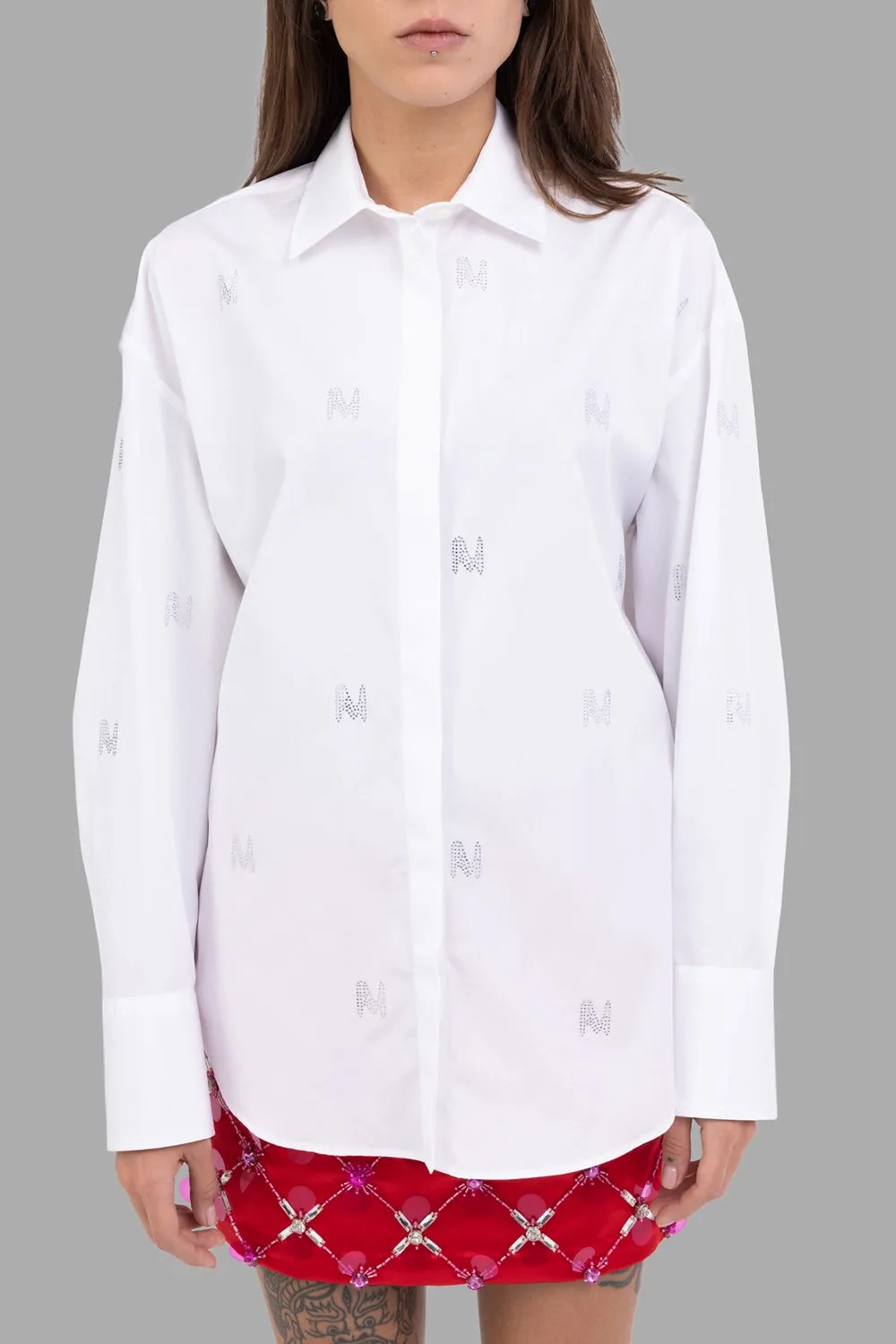 Cotton Poplin Crystal-Logo Oversized Shirt sold by Plus Zero Concept Store