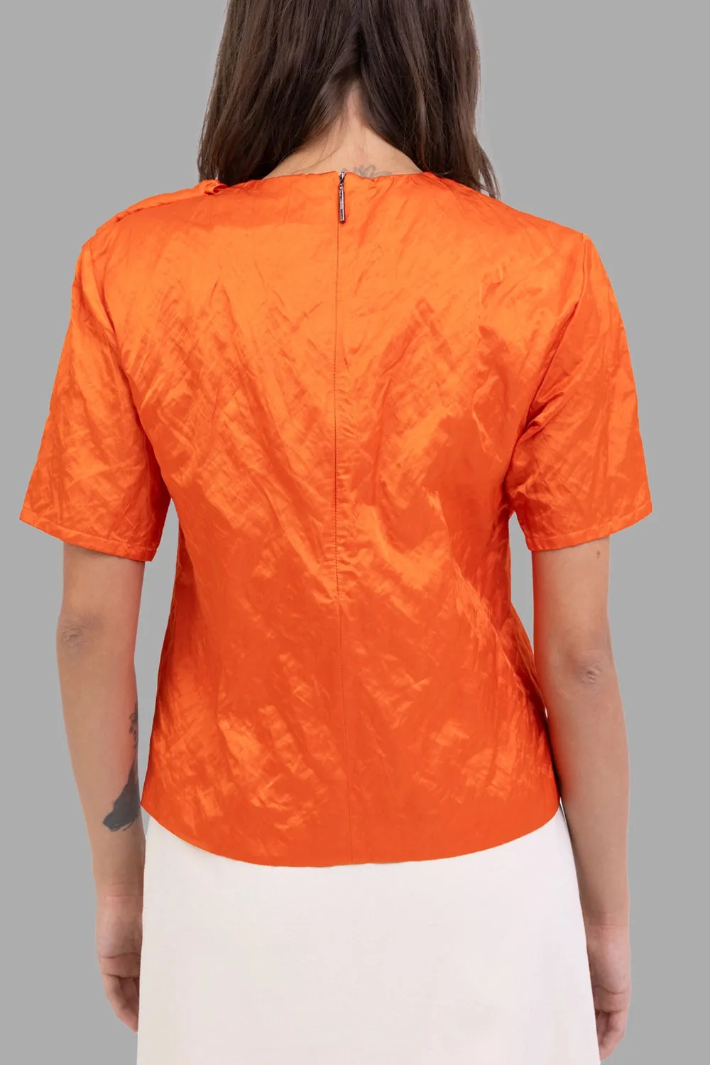 Bow-Front Crinkled Duchesse Blouse in Orange sold by Plus Zero Concept Store product image thumbnail 4