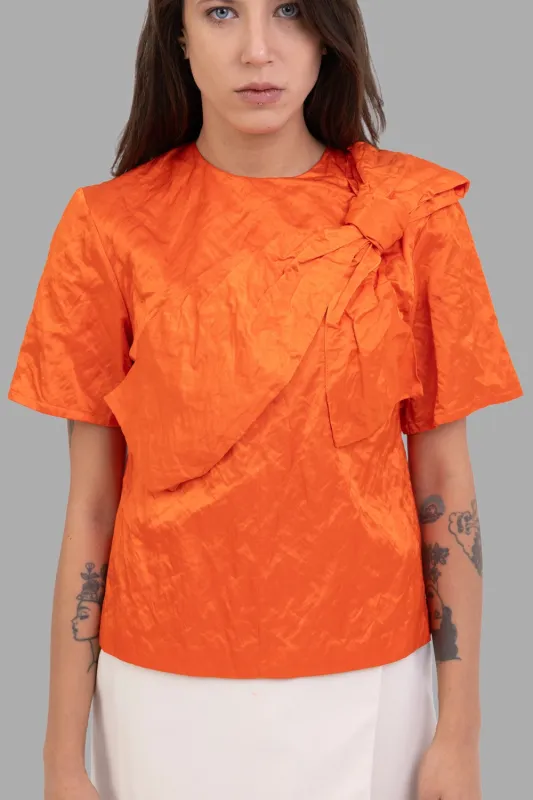 Bow-Front Crinkled Duchesse Blouse in Orange sold by Plus Zero Concept Store
