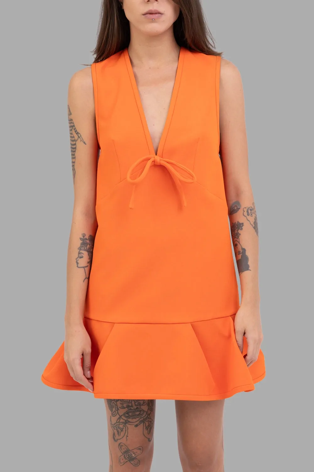 Orange Bow V-neck Cady Mini Dress sold by Plus Zero Concept Store