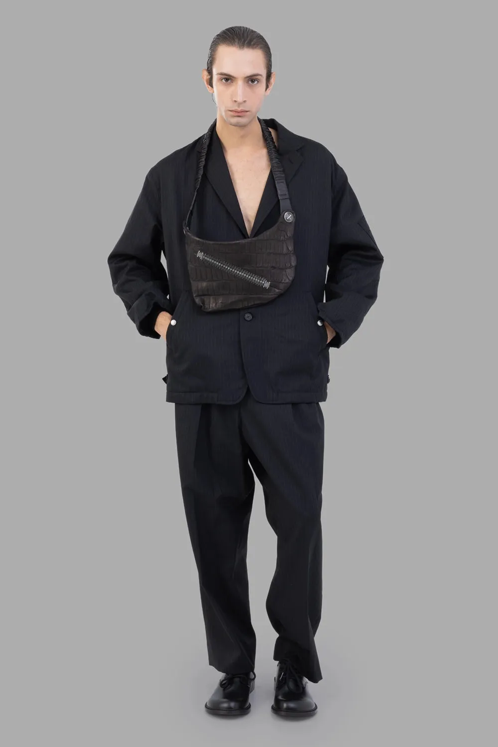 Relaxed Pinstripe Cotton Jacket in Black sold by Plus Zero Concept Store product image thumbnail 5
