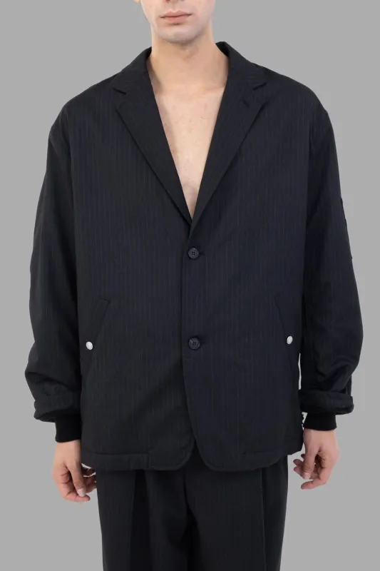 Relaxed Pinstripe Cotton Jacket in Black sold by Plus Zero Concept Store